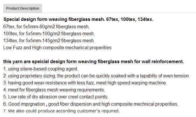 Good Heat Insulation Fiberglass Yarn use for Fiberglass fabric cloth
